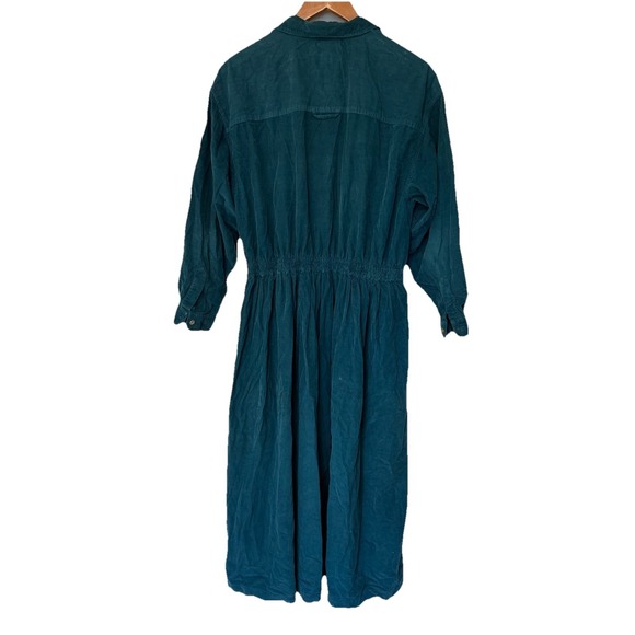 Vtg Eddie Bauer Teal Blue Large Petite Corduroy Button Up Dress Preppy Academia - Picture 6 of 8